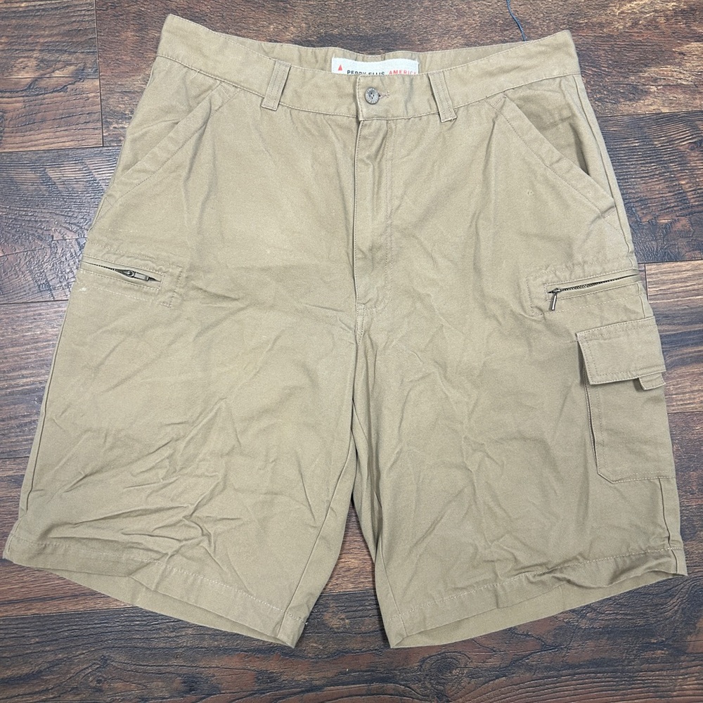 Perry Ellis America Mens 34W Khaki Cargo Classic Shorts